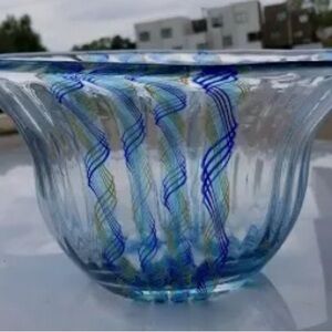 Venetian/Murano ART GLASS Latticino Helmet Bowl